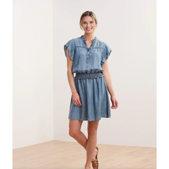 Hatley  Blue Denim Look Tencel Dress L Boho New With Tags  #LL - Picture 1 of 9